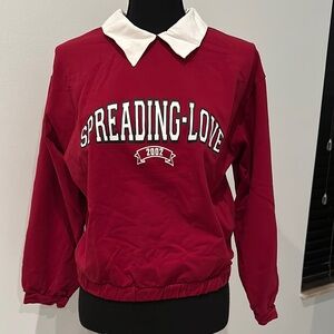 Red 'Spreading Love' Sweatshirt with White Collar